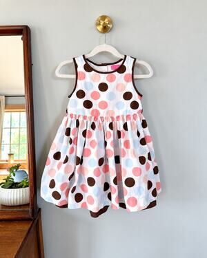 Willi Smith Girls 5T Polka Dot Party Dress Pink Blue Brown Tulle Vintage